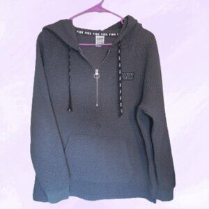 PINK Victoria's Secret fleece hoodie quarter zip sweater in gray, black silver S